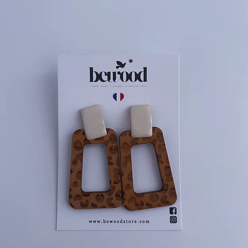 Boucles d'oreilles bois - léopard et beige