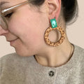 Boucles d'oreilles bois - léopard et vert