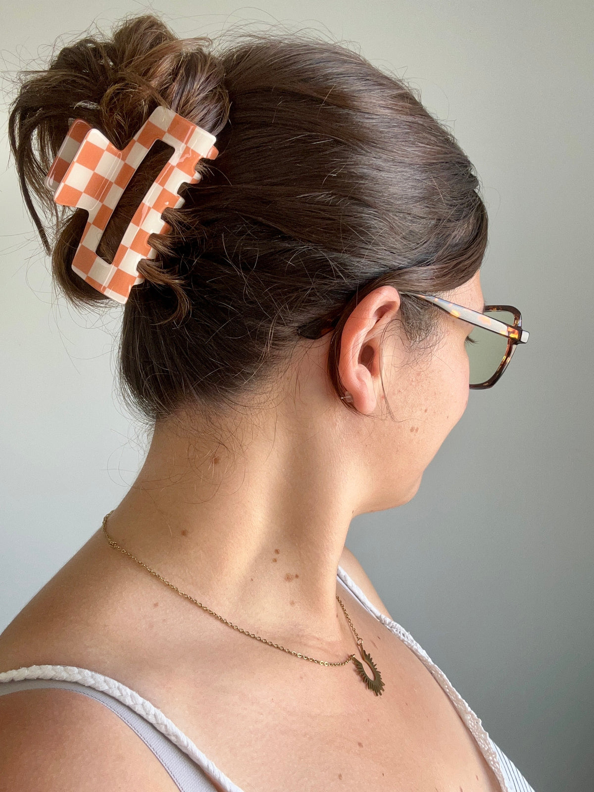 Pince à cheveux - Damier orange