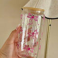 Mug en verre avec paille - noeuds roses